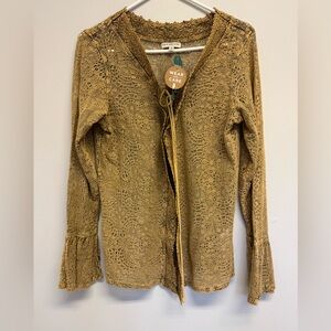 EARTHBOUND Vintage Dyed Golden Hued Crochet Style  Cardigan New with tags